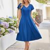 Women's Casual Fashion V-Neck Short Sleeve Midi Dress Fashionable Wedding Guest Dress