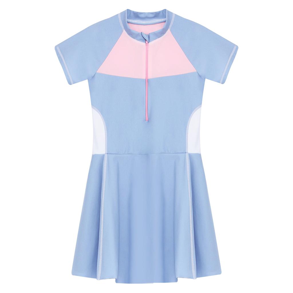 Подростковое купальное платье с короткими рукавами, цветной блок, пэчворк, на молнии спереди, рашгард, купальник, защита от УФ-лучей