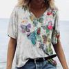 2023 Summer 5XL Women's T-Shirt Vintage Casual Black Fashion V Neck Pullover Short Sleeve Printed Loose Daily Tops Design Clothe