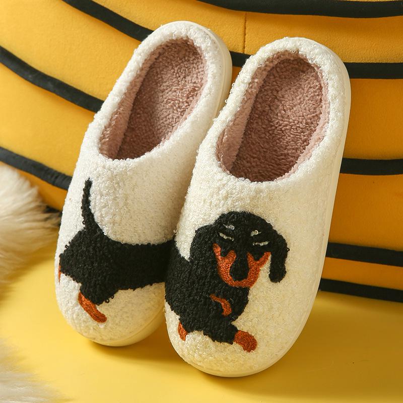 Женские домашние тапочки из бархата и толстого хлопка — мягкая подошва, вышитый дизайн, унисекс, домашняя обувь осень/зима