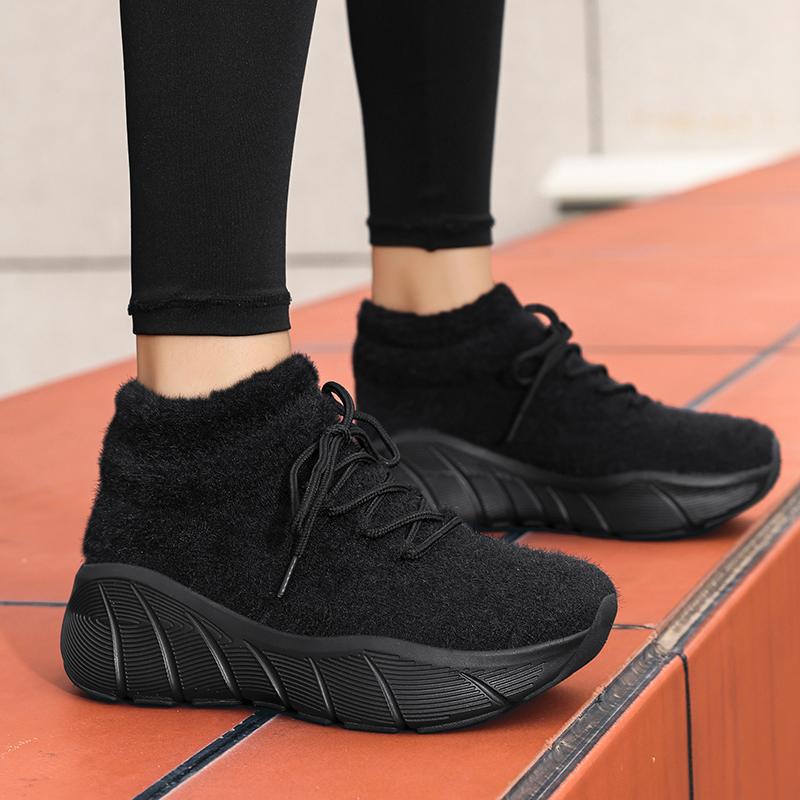 TUINANLE Women New Winter Snow Sneakers Outdoor Non Slip Thick Cotton Shoes Keep Warm Low Heels Flock Shoes