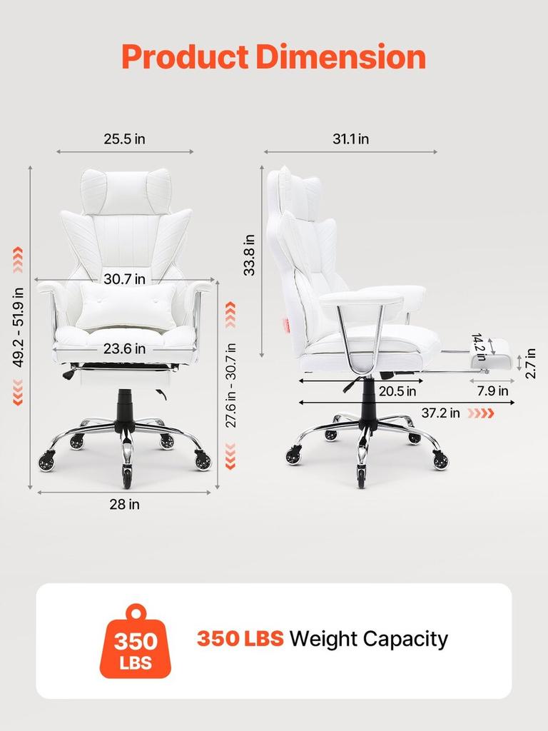 Reclining Office Chair with Footrest, Heavy Duty PU Leather Wide Office Chair, Big and Tall Executive Office Chairs with Lumbar Support, Strong Metal