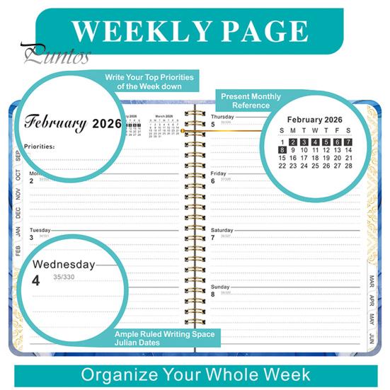 Планировщик на 2025-2026 гг., июль 2025 г. - июнь 2026 г., ежедневный, еженедельный, ежемесячный, 12-месячный, с цветочным принтом, спиральный переплет, блокнот для домашнего офиса, школы