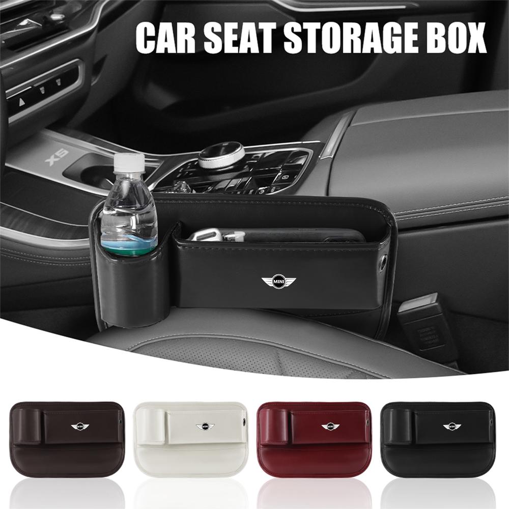 CBEJ7 Leather Car Seat Gap Crevice Storage Box Organizer Cup Holder For MINI Cooper S JCW WORKS R55 R56 F55 F56 R57 R58 R59 CLUB MAN