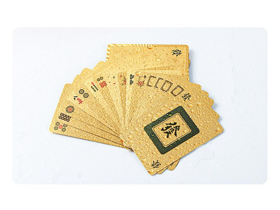 Gold Edition: Portable Mahjong Set with Plastic Tiles & Waterproof Poker Cards
