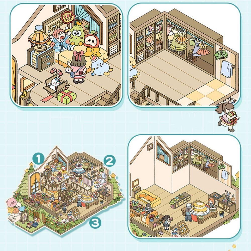 Forest Party 3D Landscape Sticker Paper Plus Size Cabin Scene Game Stickers  Children/Kids