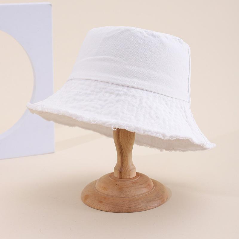 Retro Washed Old Rough Edge Bucket Hat Women's Spring Summer Japanese Versatile Sunshade Solid Color Casual Sun Basin Hat