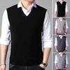 Mid-aged Men Knitted Sweater Vest Solid Color V-neck Sleeveless Pullover Waistcoat Slim Fit Ribbed Cuffs Tank Top