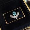Luxury Open Ring with V Shape Crown Blue Zircon Ice Cut Design Elegant Pigeon Egg Glacier Blue Ring for Women