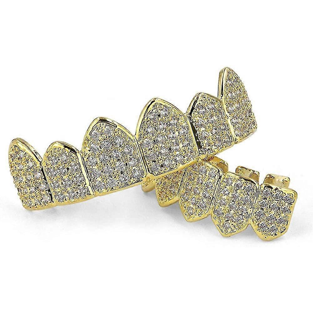 18k Gold Plated Macro Pave Cz Iced-Out Grillz With Extra Molding Bars Included