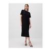 Black Straight Cut Crew Neck Short Sleeve Knitted Dress