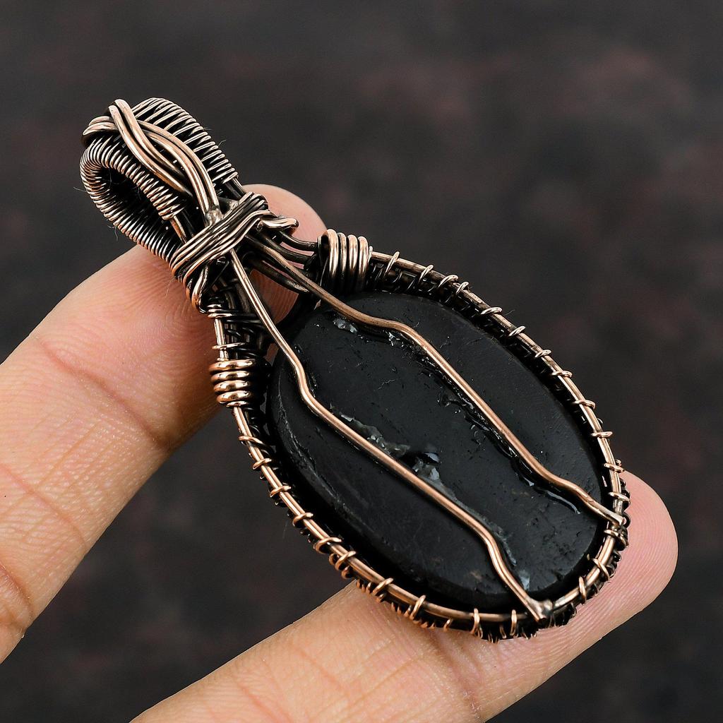 Черный турмалин грубый кулон медная проволока обернутая кулон ручная работа проволочная обертка ювелирные изделия удивительный кулон драгоценный камень медные ювелирные изделия подарок для жены