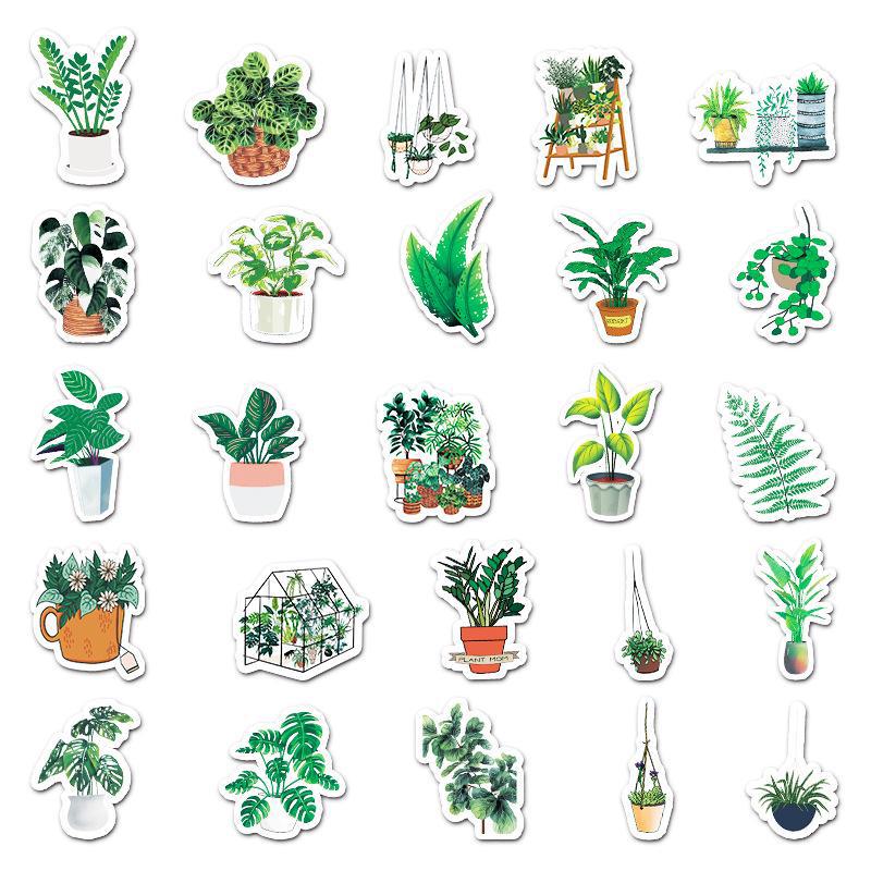 50 Cartoon Green Plant Stickers: DIY Decor for Laptops, Cars, and Scooters