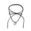 Adjustable Velvet Bowknot Choker Neck Tie Chain Heart Pendant Necklace Jewelry Elegant Clavicle Chain Necklace