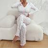 Yousheng Pajama Set for Women Cherry Print Long Sleeve Crop Top And Long Pants Loungewear Casual 2 Piece Pjs Sleepwear Set