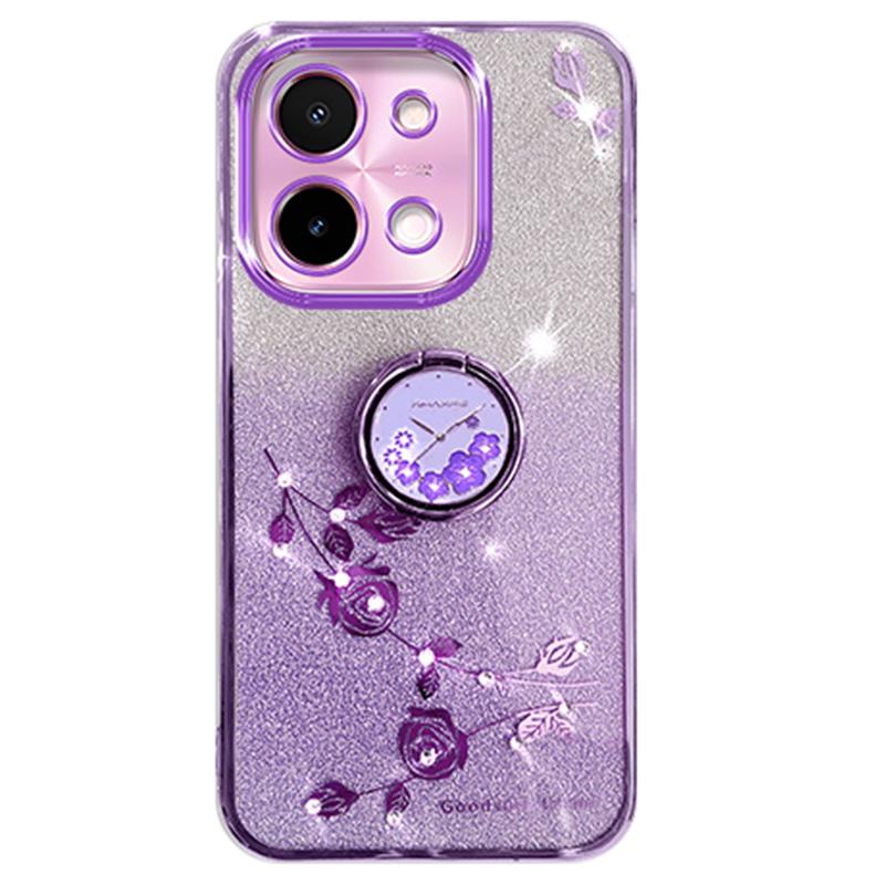 KADEM For vivo Y28 4G Case Kickstand Glitter Flowers TPU Shockproof Phone Cover