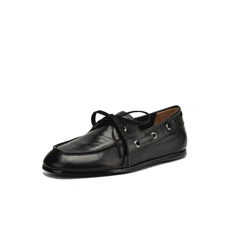 Модная женская обувь из коровьей кожи с круглым носком, повседневные лоферы, женская обувь без каблука, новинка 2025, весенне-осенние мюли, простая женская обувь