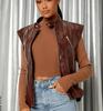Нарядный женский коричневый кожаный жилет-пальто для вечеринок в западном стиле из овчины, стильный жилет