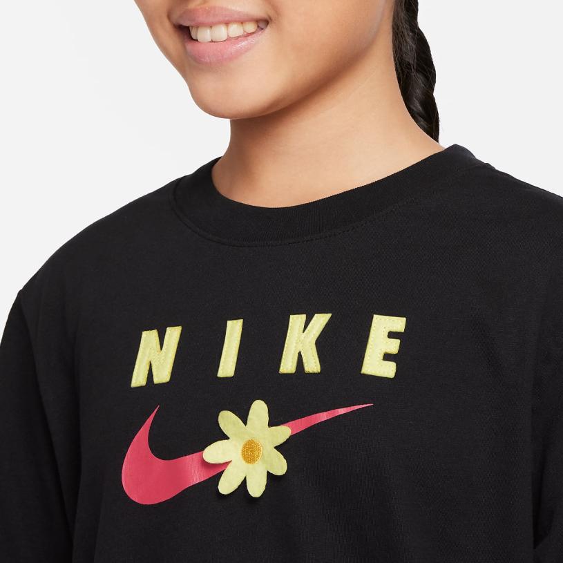 Nike Детская футболка с принтом на короткий рукав FW22, повседневная, детские топы, черная DO1351-010