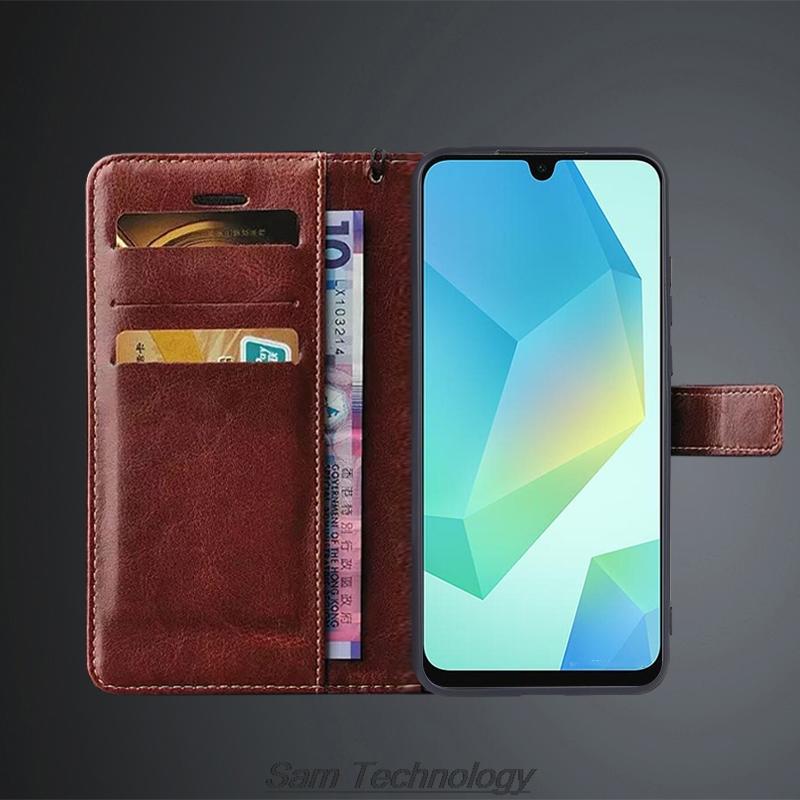 Чехол-обложка для держателя карт для Samsung Galaxy A16 из искусственной кожи, откидная обложка, ретро кошелек, чехол для телефона, бизнес-капа, Fundas, Coque