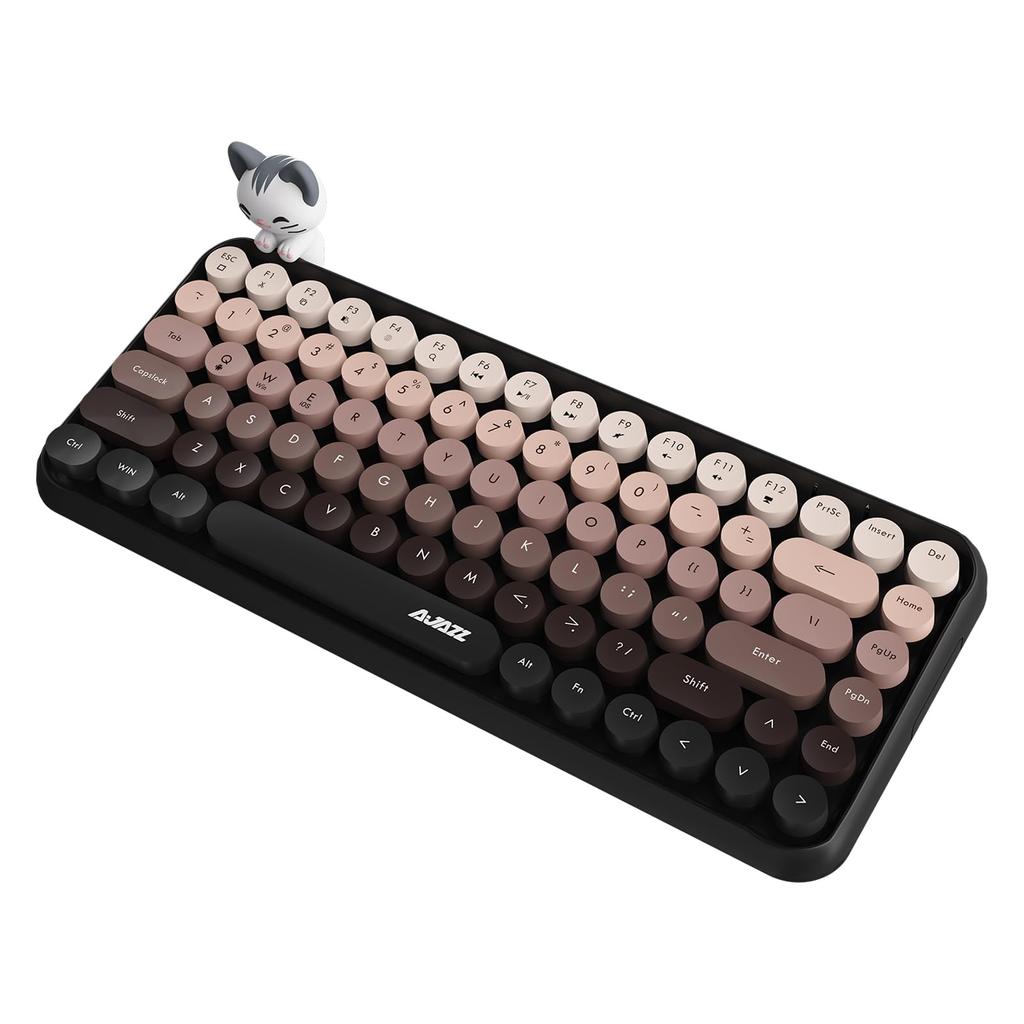 AJAZZ 308i Wireless Bluetooth Keyboard for Magnetic Cat Compact 84 Cute Round English Gift for Girls and Kids Tablets, Design, Keys, Typewriter-Style