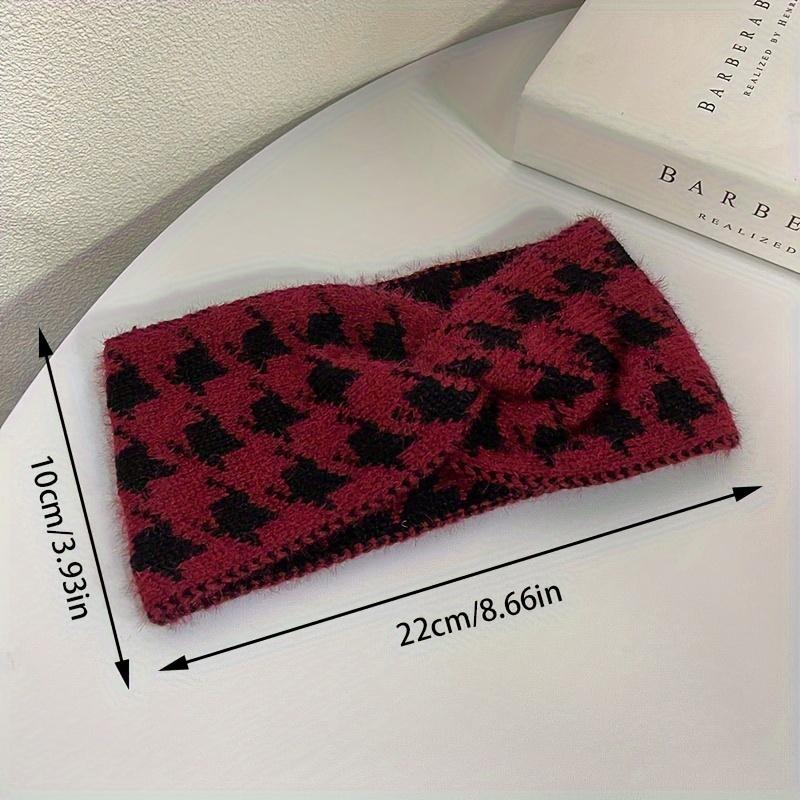 Винтажная элегантная широкая повязка на голову с узором «гусиная лапка», шикарная спортивная теплая повязка на голову для женщин, аксессуар для волос с перекрестным узлом