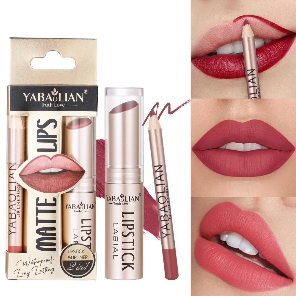 Lipstick Lip Line 2-в-1 Карандаш для губ с антипригарным покрытием Стойкая водостойкая матовая помада Набор помад 12 цветов