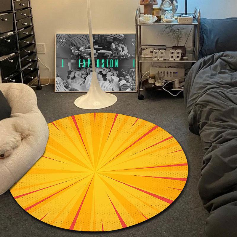 Artistic Round Floral Multicolor Carpet, Non-Slip Floor Mat for Kids Room