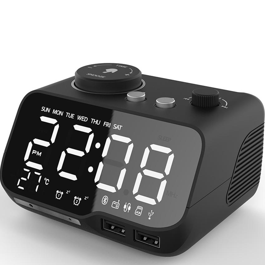 Светодиодный будильник Bluetooth-совместимый динамик Полный диапазон FM-радио Цифровые часы с температурой USB зарядное устройство для спальни