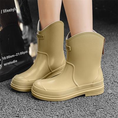 Нескользящие женские резиновые сапоги Взрослые полусапоги Женские водонепроницаемые водные ботинки Уличные кухонные рабочие резиновые сапоги Плюс бархатные резиновые ботинки