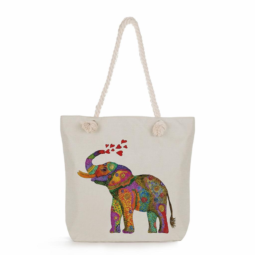 Elephant print thick rope single-shoulder beach bag 7287 CLE
