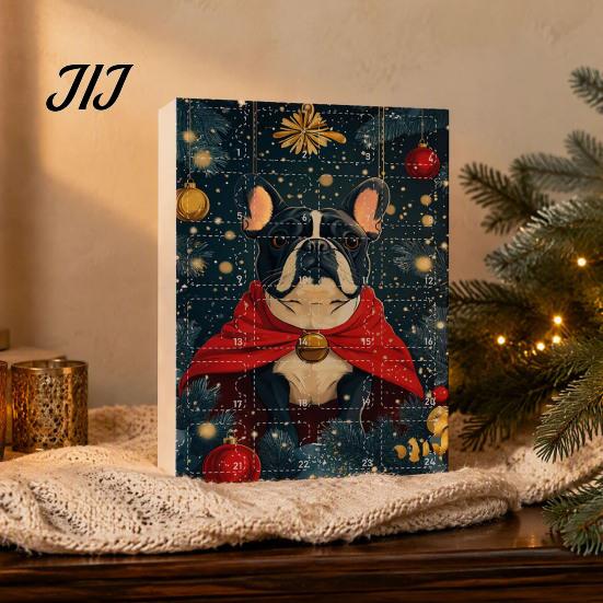 Collectible Dog Ornaments Bulldog Advent Calendar 2026, 24 Days Acrylic Puppy Christmas Countdown Calendar, Decorative Animal Pendant 2D Flat