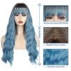 MERISIHAIR Ladies Fashion Long Curly Hair Wig with Bangs Synthetic Fiber Wavy Wig Black Brown Blonde Blue for Women Cosplay Daily Wear