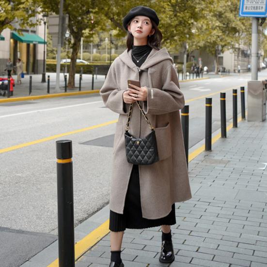 Женское зимнее пальто с капюшоном и карманами, однотонный кардиган с открытой строчкой, пальто средней длины, термобелье с длинными рукавами, зимнее пальто для поездок на работу и свиданий