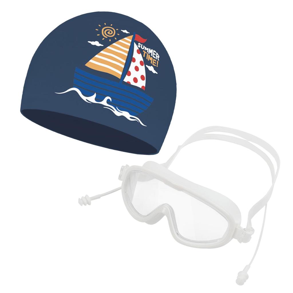 IPENNYE Swimming Goggles and Cap Cute Pool Hat with and Balloon UV with Perfect for School Junior Boys and Hot Competitive and Training Kids' Set,