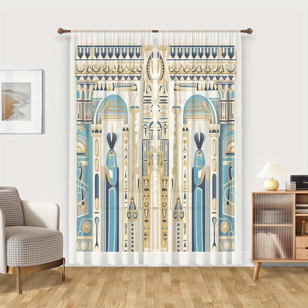 2 шт. Древнеегипетские настенные шторы с карманом на штанге, декоративные, печатные, светофильтрующие шторы для кухни, гостиной, офиса