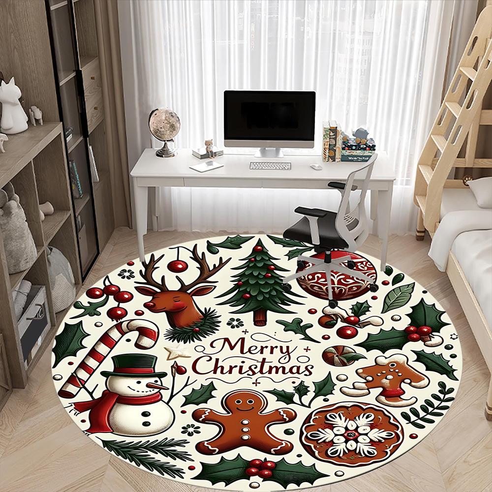 1pc Christmas Decorations Office Round Area Rug, Under Office Chairs Bedroom Living Room Home Decor, Room Deco