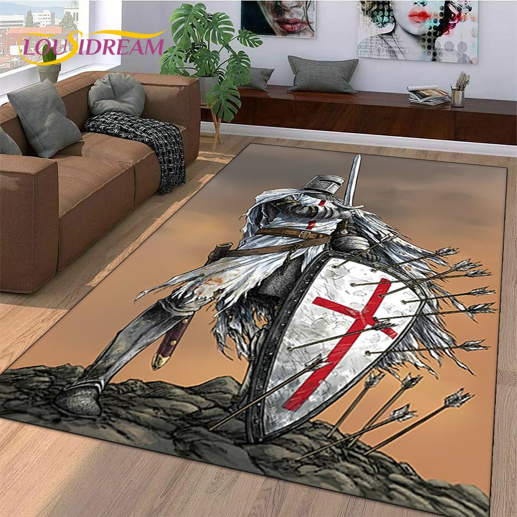 Knight Templar Cavalier Crusaders Cartoon Rug Carpet for Living Room Bedroom Decor,Non-slip Decoration for Sofa Doormat Gift Kid