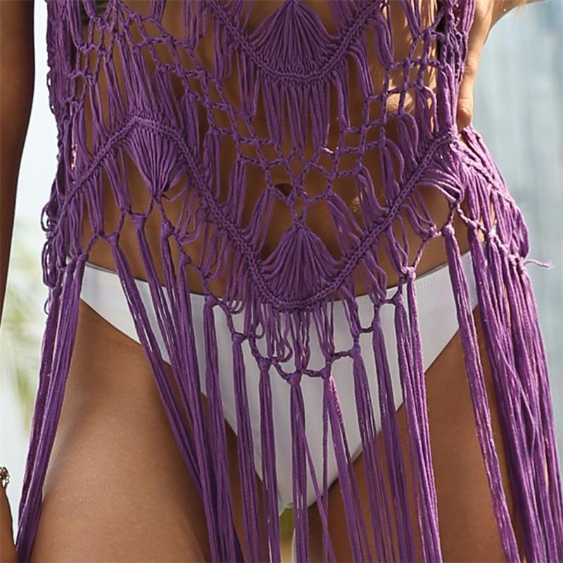 8 цветов с бахромой, платье макси для женщин, сексуальное открытое вязаное крючком пляжное платье с кисточками, лето 2023, стильное женское платье 2024
