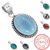 925 Sterling Silver Pendant Women Gemstone Handmade Jewelry New Year Gift Amazonite Angelite Blue Opal Botswana Agate Mohave Azurite Chrysocolla Boho