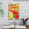 2D Flat, Vintage Summer Metal Wall Plaque - Lemonade & Watermelon Slices with Sweet Summer Time Text - 8x12 Inch Retro Aluminium Sign for Home, Cafe