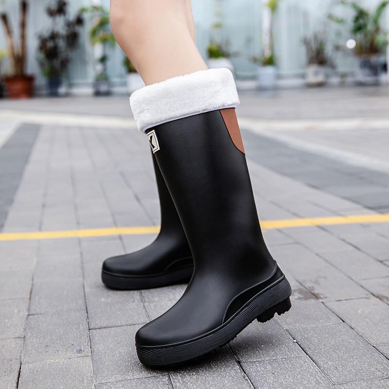 Tall Rain Shoes Women's Fashion Rain Boots Outdoor Waterproof Shoes Rubber Shoes Piled Thickened Waterproof Boots