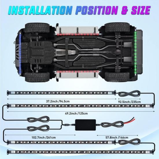 Multi-Color RGB LED Strip Under Car Tube Underglow Underbody Neon Light Kit APP