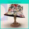 Fashion Ladies Fisherman Hat With Floral Print And Wide Brim For Sun Protection