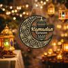 Round Plaque Eid Mubarak Wall Pendant Black Gold Wooden Moon Star Pendant Ramadan Gift Living Room