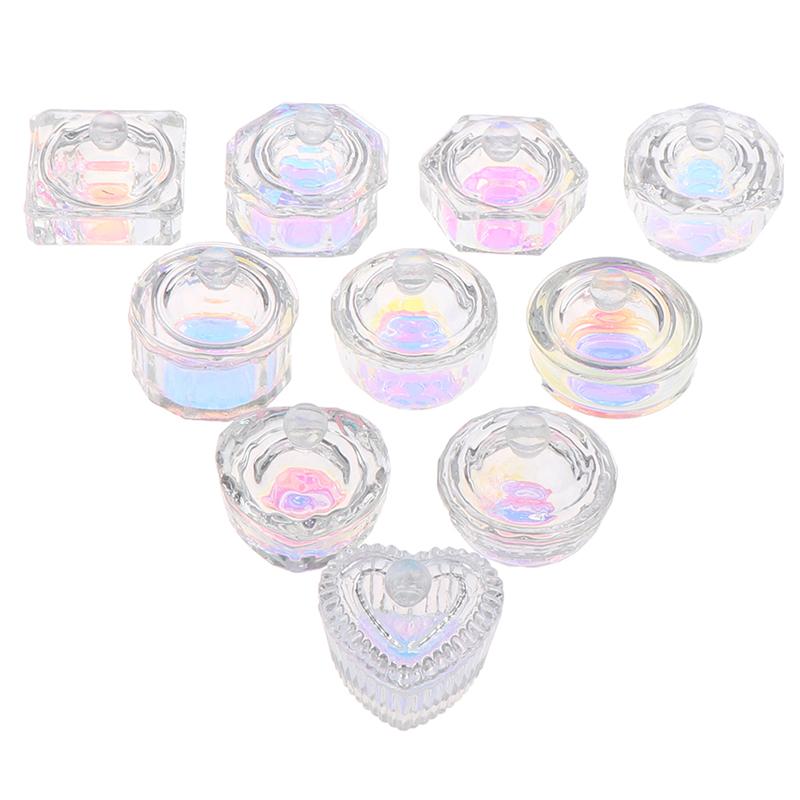 1Pcs Rainbow Crystal Clear Acrylic Liquid Dish Tappen Dish Glass Cup With Lid Bowl For Acrylic Powder Monomer Nail Art Tool