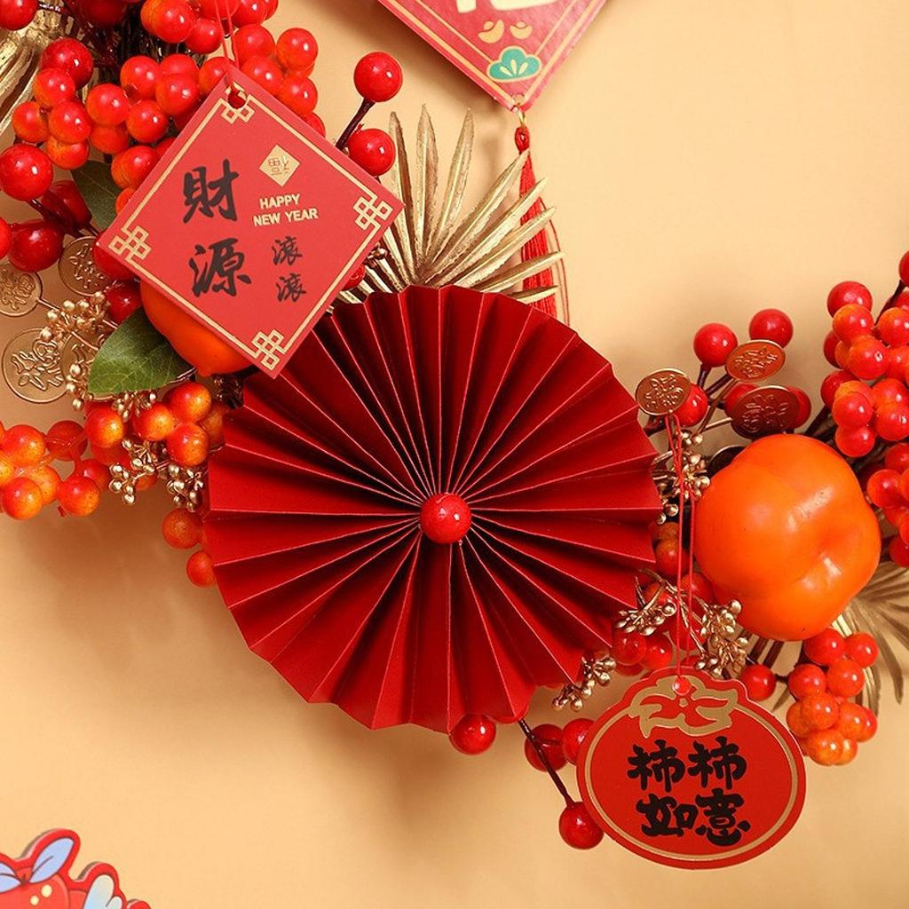 Red Berries Wreath Artificial Garland Hanging Ornament for Chinese New Year Home Window Decoration