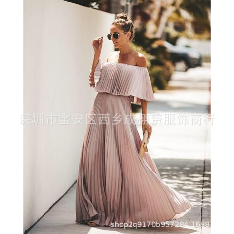 Весна/лето Женское сексуальное платье из прессованного шифона с одним вырезом и открытыми плечами