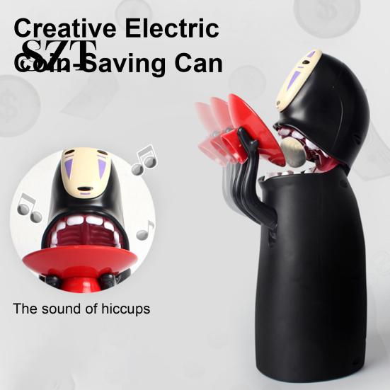 Animated Piggy Bank No Face Man Cartoon Faceless Swallowing Coin Storage Adults Savings Container Electric Money Saving Box Decoration Anime Fans Gift