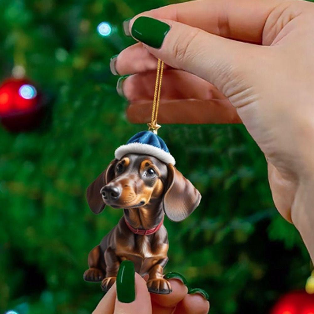 2D Christmas Tree Pendant Cute Dog Car Hanging Interior Christmas Ornaments  Home